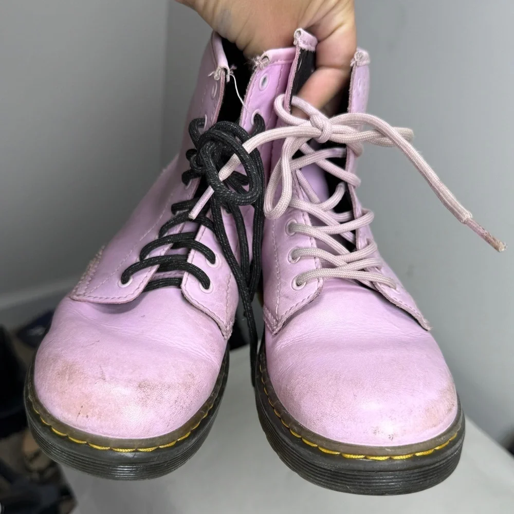 Dr Doc Martens Zavala J Combat Boots Size 3Y Pastel Pink Lace Up Punk Grunge
